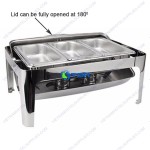 Nồi hâm buffet chữ nhật nắp kính trong PC 3 ngăn