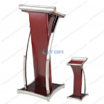 Bục phát biểu gỗ nâu đỏ khung inox cho sự kiện