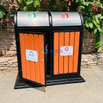 Thùng rác gỗ ngoài trời 2 ngăn phân loại rác