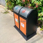 Thùng rác gỗ ngoài trời 2 ngăn phân loại rác