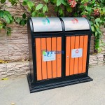 Thùng rác gỗ ngoài trời 2 ngăn phân loại rác
