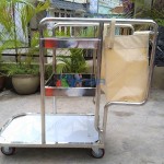 Xe đẩy dọn vệ sinh 03 tầng khung inox