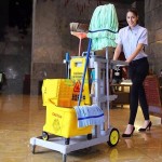Xe làm vệ sinh 03 tầng chữ L màu xám