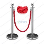 Cột chắn inox trắng đầu tròn dây thừng bện màu đỏ