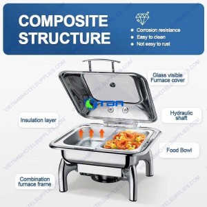 Nồi hâm buffet nắp kính thủy lực chân cao ASIA103PC-2N