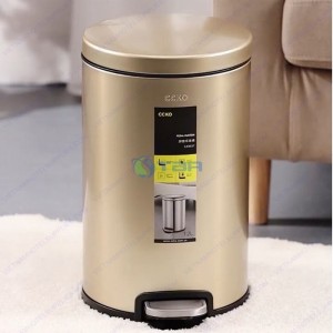 Thùng rác Nano inox vàng tròn đạp chân 12L #CK9937