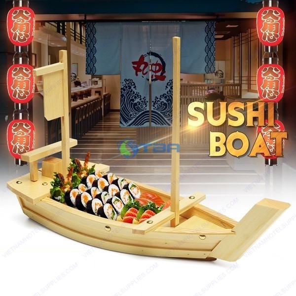 Khay thuyền gỗ trưng bày Sushi 80cm SSB005 