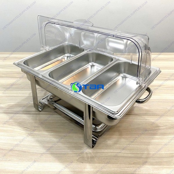 Nồi hâm buffet chữ nhật nắp kính ASIA833PC-3N 