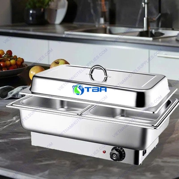 Nồi hâm buffet inox chữ nhật dùng điện 2 ngăn 