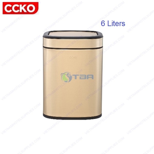 Thùng rác CCKO inox vàng chữ nhật nắp lật 6L #CK9908 