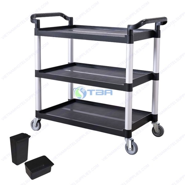 Xe đẩy thức ăn 3 tầng nhựa màu đen A500B 