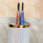 Sọt để ô dù hình tròn màu trắng vành inox vàng