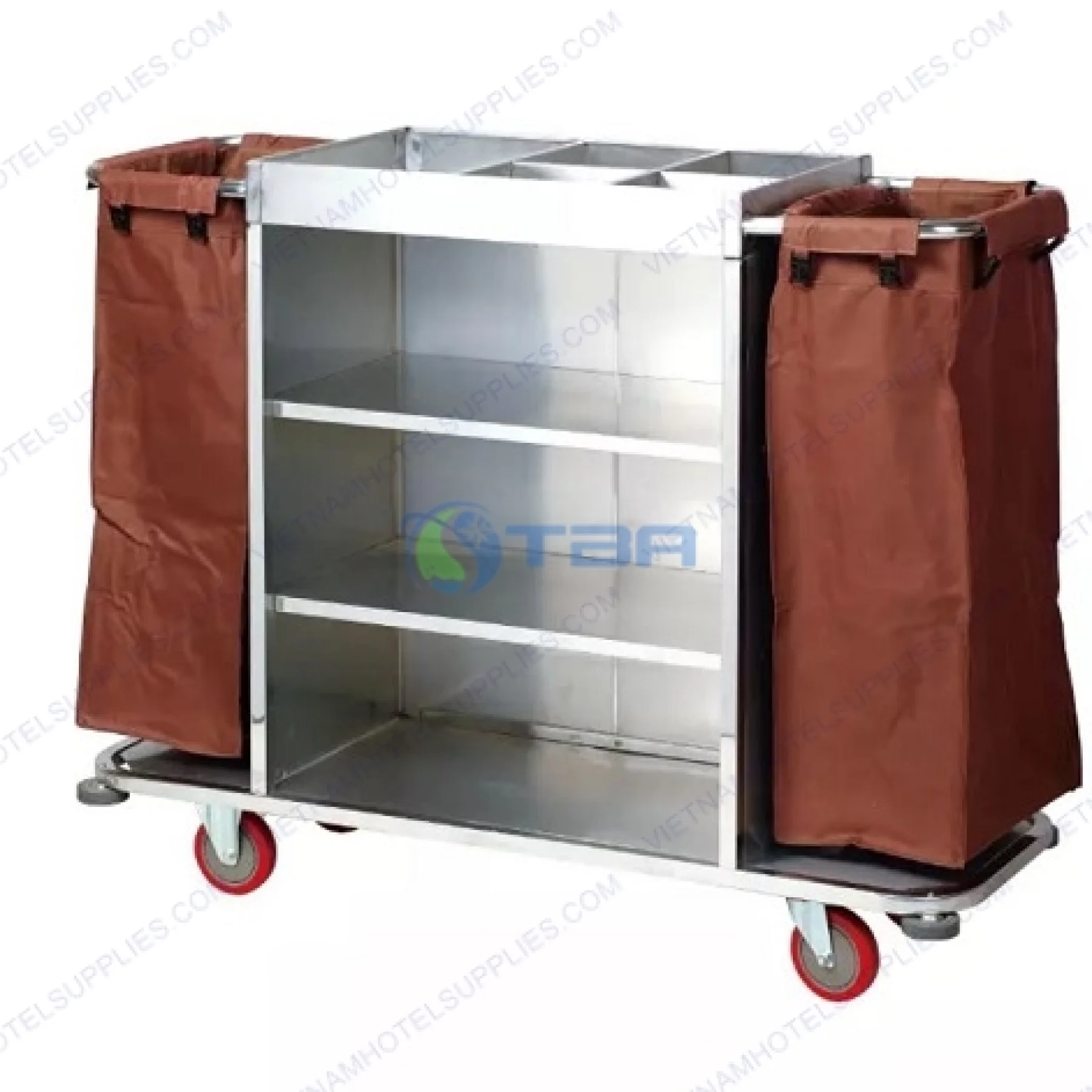 Xe đẩy dọn phòng khách sạn inox ba tầng