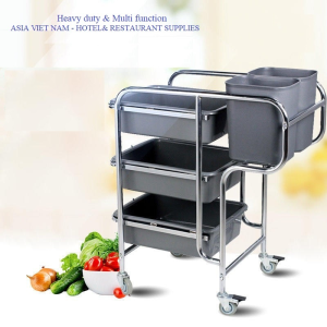 Xe đẩy thu dọn bàn ăn gom bát đĩa thức ăn thừa