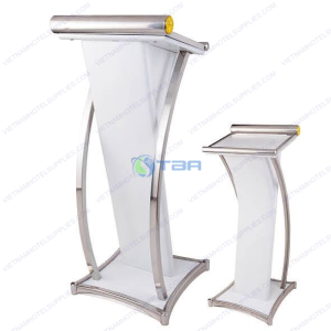 Bục phát biểu gỗ khung inox cao cấp màu trắng
