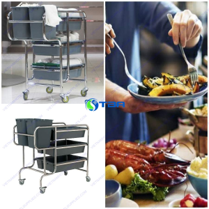 Xe đẩy dọn bàn ăn khung inox ASIA-1066