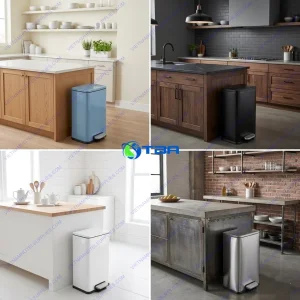 Thùng rác inox đạp chân cỡ lớn Xanh-trắng-đen-bạc