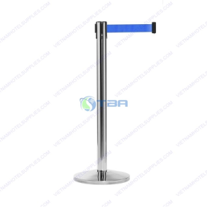 Cột chắn inox phân làn dây căng màu xanh trong tòa nhà