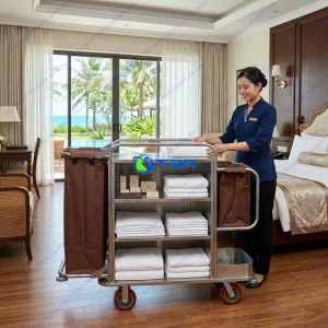 Xe làm buồng phòng khách sạn đa năng tay gập