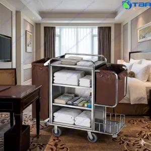 Xe dọn vệ sinh buồng phòng đôi inox ba tầng